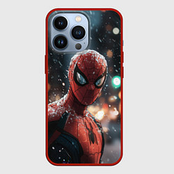 Чехол iPhone 13 Pro Spider man на фоне снегопада