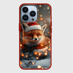 Чехол для iPhone 13 Pro Новогодняя лисица с огоньками, цвет: 3D-красный