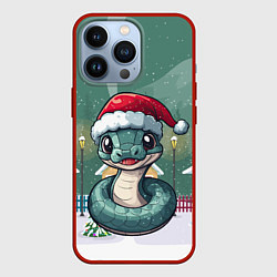 Чехол для iPhone 13 Pro Зеленая змейка и домики, цвет: 3D-красный