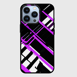 Чехол iPhone 13 Pro Фиолетово-белые линии на чёрном фоне