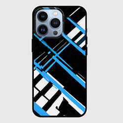 Чехол iPhone 13 Pro Сине-белые линии на чёрном фоне