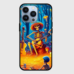 Чехол для iPhone 13 Pro Музыкальная группа скелетов на лесной поляне, цвет: 3D-черный