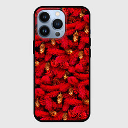 Чехол iPhone 13 Pro Красная елка с золотыми шишками