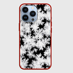 Чехол для iPhone 13 Pro Снежинки на стекле, цвет: 3D-красный