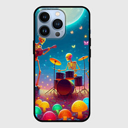 Чехол iPhone 13 Pro Квинтет скелетов музицирует на грибной поляне