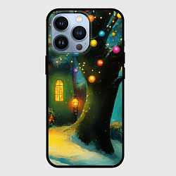 Чехол для iPhone 13 Pro Новогоднее дерево и фонарики, цвет: 3D-черный
