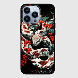 Чехол для iPhone 13 Pro Змея красно-белая и падуб остролистный, цвет: 3D-черный