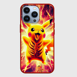 Чехол для iPhone 13 Pro Огненный Пикачу среди скелетов - нейроарт, цвет: 3D-красный