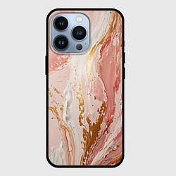 Чехол iPhone 13 Pro Брызги розовых и золотых красок в хаотичных узорах