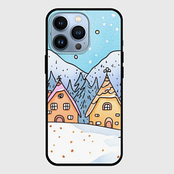 Чехол для iPhone 13 Pro Новогодние рисованные домики, цвет: 3D-черный
