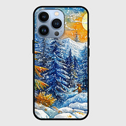 Чехол для iPhone 13 Pro Новогодние елки в лесу масляные краски, цвет: 3D-черный