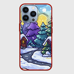 Чехол для iPhone 13 Pro Разноцветный новогодний дворик, цвет: 3D-красный