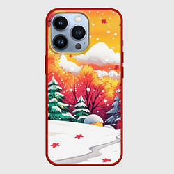 Чехол для iPhone 13 Pro Красно-желтые елочки, цвет: 3D-красный