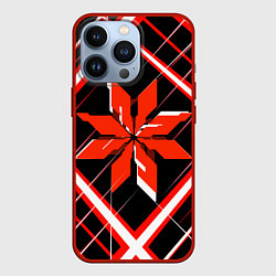 Чехол для iPhone 13 Pro Красно-белая звезда и полосы на чёрном фоне, цвет: 3D-красный
