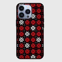 Чехол для iPhone 13 Pro Red and white stars on a black background, цвет: 3D-черный