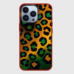 Чехол iPhone 13 Pro Зеленые и золотые пятна леопарда