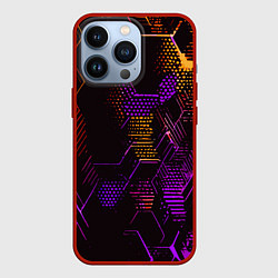 Чехол iPhone 13 Pro Жёлто-фиолетовые точки и линии на чёрном фоне