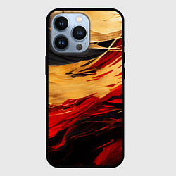 Чехол для iPhone 13 Pro Красно-золотые волны на чёрном фоне, цвет: 3D-черный