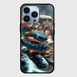 Чехол для iPhone 13 Pro Змейка новогодняя атмосфера, цвет: 3D-черный