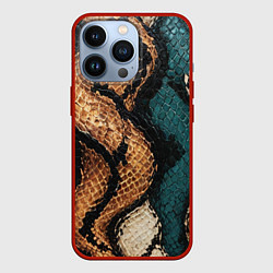 Чехол для iPhone 13 Pro Кожа в змеином стиле, цвет: 3D-красный