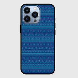 Чехол iPhone 13 Pro Синий с голубым этнический орнамент