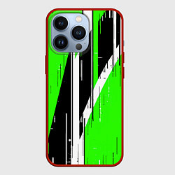 Чехол iPhone 13 Pro Чёрно-белые вертикальные полосы на зелёном фоне