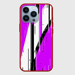 Чехол iPhone 13 Pro Чёрно-белые вертикальные полосы на фиолетовом фоне