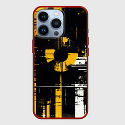 Чехол iPhone 13 Pro Жёлто-белый гранж на чёрном фоне
