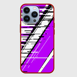 Чехол iPhone 13 Pro Чёрно-белые глитч полосы на фиолетовом фоне