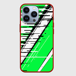 Чехол iPhone 13 Pro Чёрно-белые глитч полосы на зелёном фоне