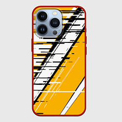 Чехол iPhone 13 Pro Чёрно-белые глитч полосы на жёлтом фоне