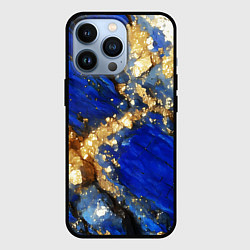 Чехол для iPhone 13 Pro Золотой минерал в синем камне, цвет: 3D-черный