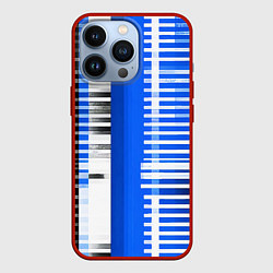 Чехол для iPhone 13 Pro White stripes on a black and blue background, цвет: 3D-красный