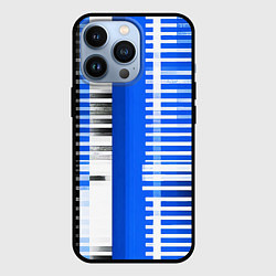 Чехол iPhone 13 Pro White stripes on a black and blue background