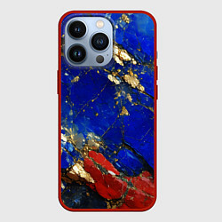 Чехол iPhone 13 Pro Золотой и красный минерал в синем камне