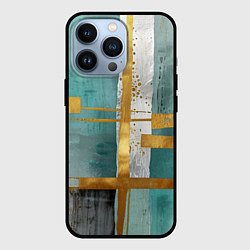 Чехол для iPhone 13 Pro Узоры акварелью бирюзового и золотого цвета, цвет: 3D-черный