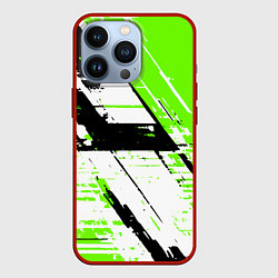 Чехол для iPhone 13 Pro Diagonal black and green stripes on a white backgr, цвет: 3D-красный