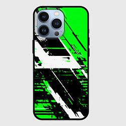 Чехол iPhone 13 Pro Diagonal black and white stripes on a green backgr