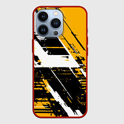 Чехол iPhone 13 Pro Diagonal black and white stripes on a yellow backg