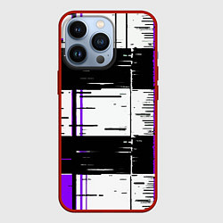 Чехол для iPhone 13 Pro Чёрные и фиолетовые полосы на белом фоне, цвет: 3D-красный