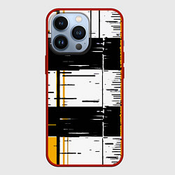 Чехол iPhone 13 Pro Жёлтые и чёрные полосы на белом фоне