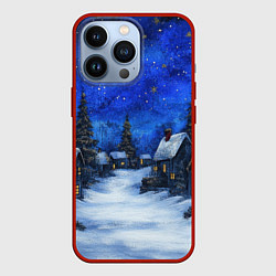 Чехол для iPhone 13 Pro Новогодняя ночь в деревне, цвет: 3D-красный