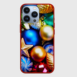 Чехол для iPhone 13 Pro Новогодние украшения, цвет: 3D-красный