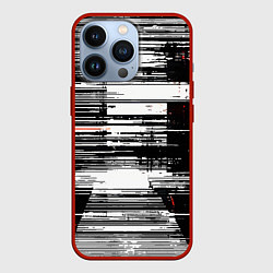 Чехол iPhone 13 Pro Горизонтальные чёрные линии на бело-красном фоне