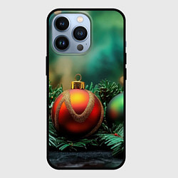 Чехол для iPhone 13 Pro Новогодние шары на ветках, цвет: 3D-черный