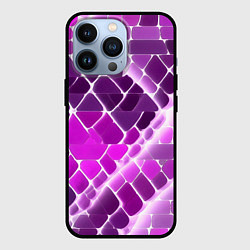 Чехол iPhone 13 Pro Фиолетовые рельефные плитки и белое свечение