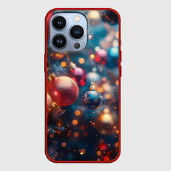 Чехол для iPhone 13 Pro Красные и синие шары на фоне елки, цвет: 3D-красный