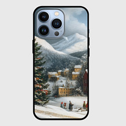 Чехол для iPhone 13 Pro Новогодняя огромная елка и маленькие домики, цвет: 3D-черный