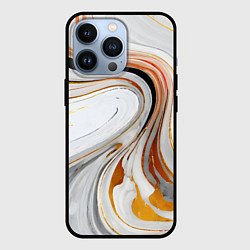Чехол iPhone 13 Pro Волнистые чёрно-жёлтые линии на белом фоне