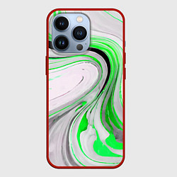 Чехол для iPhone 13 Pro Волнистые чёрно-зелёные линии на белом фоне, цвет: 3D-красный